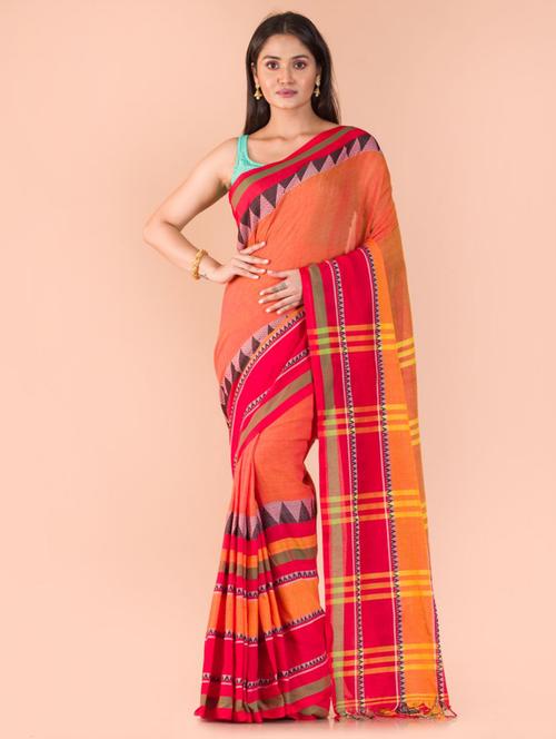 orange cotton handloom saree - 21283527 - Very Small Image - 1