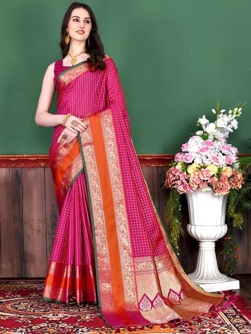 women checkered bordered saree with blouse - 21284790 - Very Small Image - 1