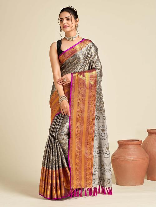 women zari work banarasi saree with blouse - 21284810 - Very Small Image - 1