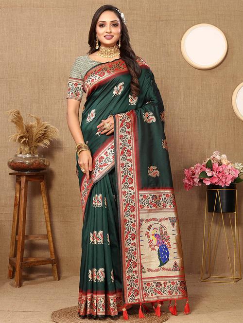 women self design paithani saree with blouse - 21285726 - Very Small Image - 1