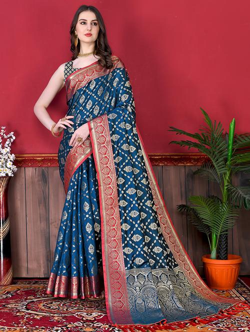 women zari work banarasi saree with blouse - 21285843 - Very Small Image - 1