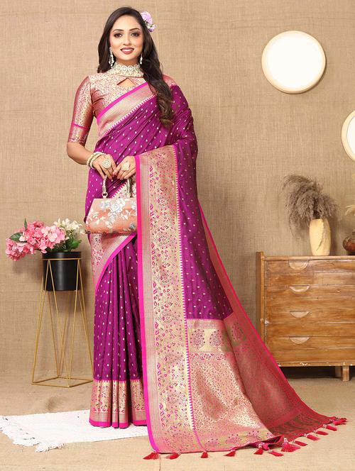 women zari work banarasi saree with blouse - 21285890 - Very Small Image - 1