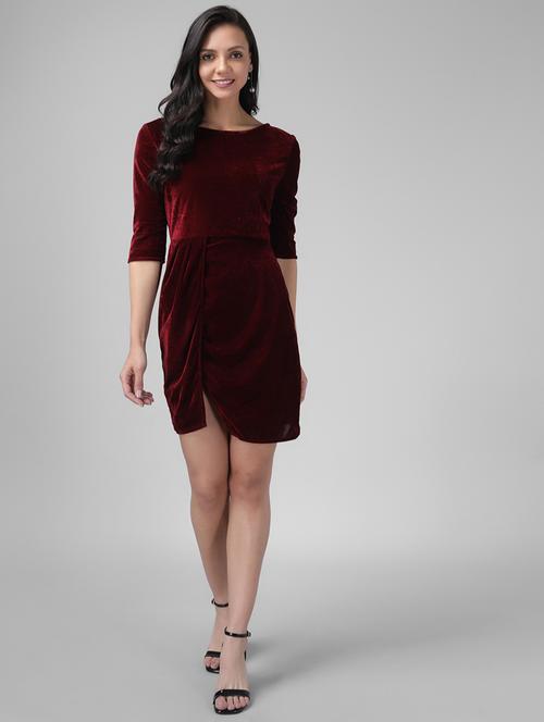 women solid maroon bodycon dress - 21286117 - Very Small Image - 1