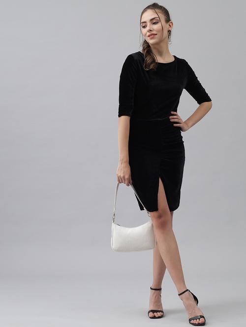 women solid three quarter sleeves bodycon dress - 21286121 - Very Small Image - 1