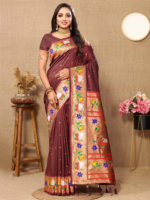 women self design paithani saree with blouse - 21286632 - Very Small Image - 1