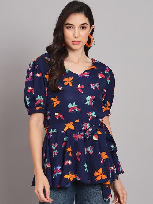 navy blue crepe peplum top - 21286744 - Very Small Image - 1