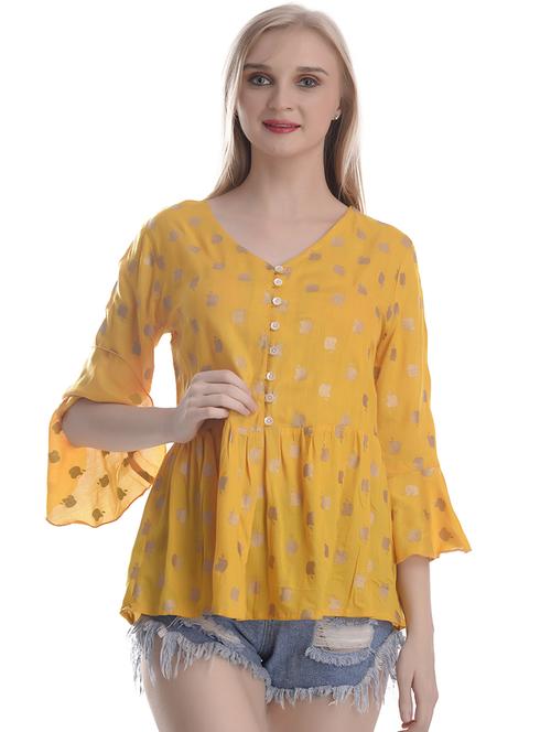 yellow viscose peplum top - 21286757 - Very Small Image - 1