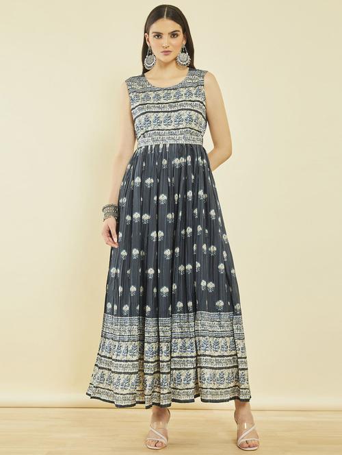 dark grey printed synthetic a-line kurta - 21288196 - Very Small Image - 1