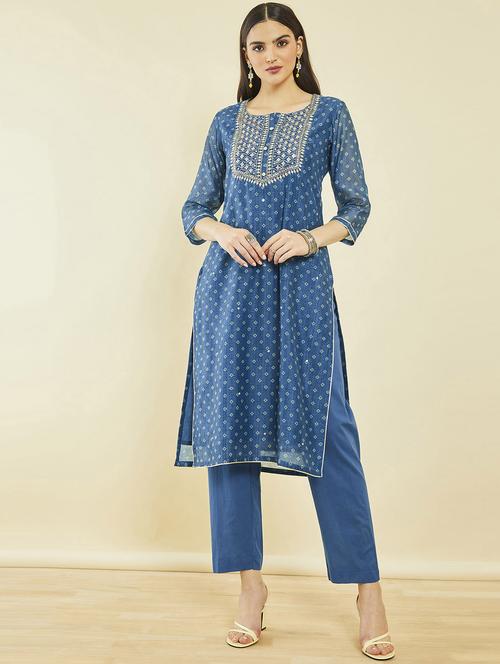 teal kurta churidaar set with dupatta - 21288283 - Very Small Image - 1