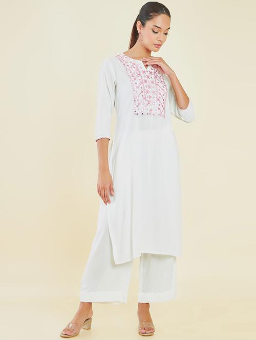 women off white rayon straight kurta - 21288325 - Very Small Image - 1