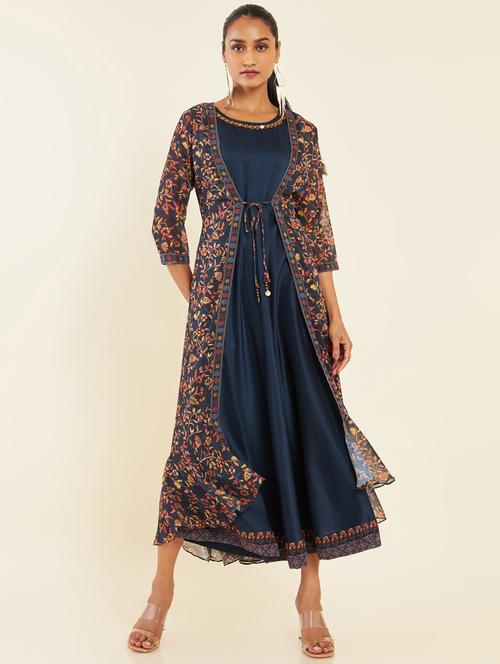 women navy blue flared dress with shrug - 21288346 - Very Small Image - 1