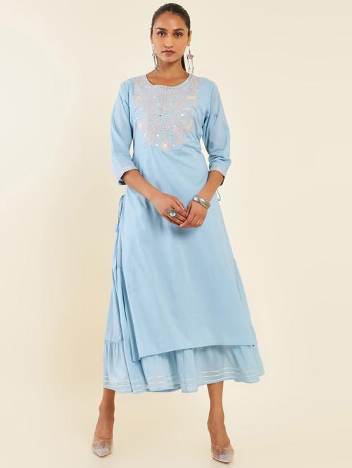 women light blue round neck layered dress - 21288360 - Very Small Image - 1