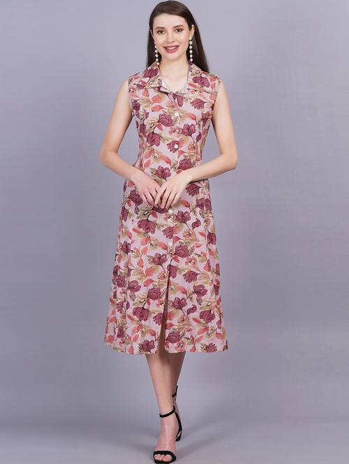 women brown viscose a-line dress - 21288580 - Very Small Image - 1