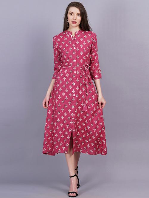 women maroon viscose a-line ethnic dress - 21288584 - Very Small Image - 1