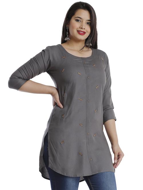 women grey viscose straight kurta - 21288815 - Very Small Image - 1