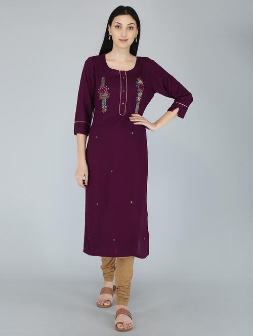 women purple viscose straight kurta - 21288818 - Very Small Image - 1