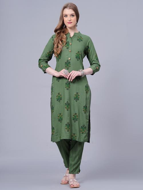 women green printed kurta pant set - 21288857 - Very Small Image - 1