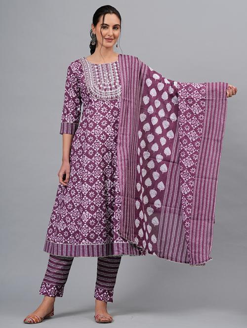 women purple kurta pant set with dupatta - 21288960 - Very Small Image - 1