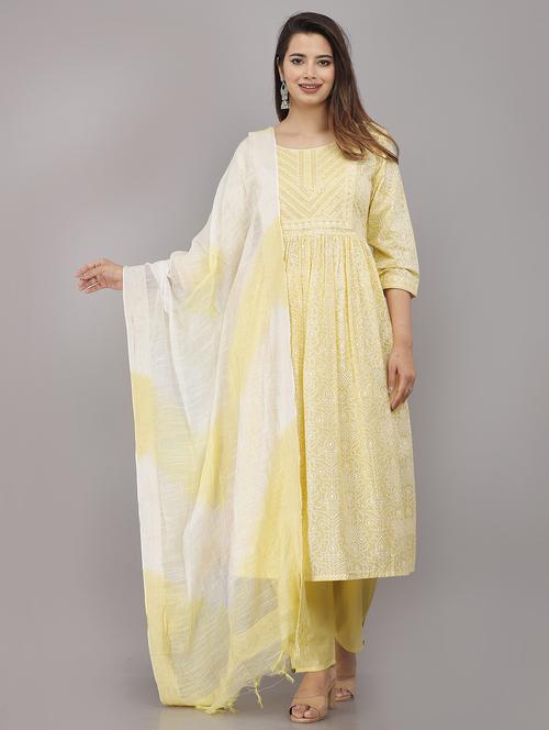 lime kurta pant set with dupatta - 21289121 - Very Small Image - 1