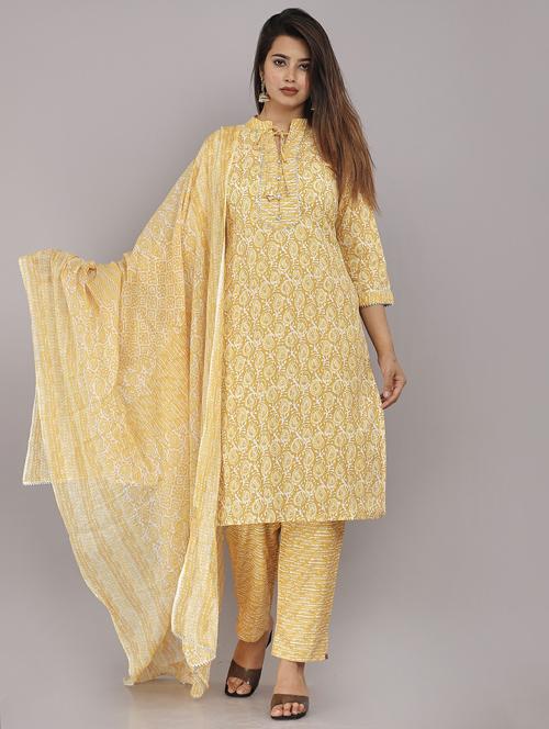 yellow kurta pant set with dupatta - 21289132 - Very Small Image - 1
