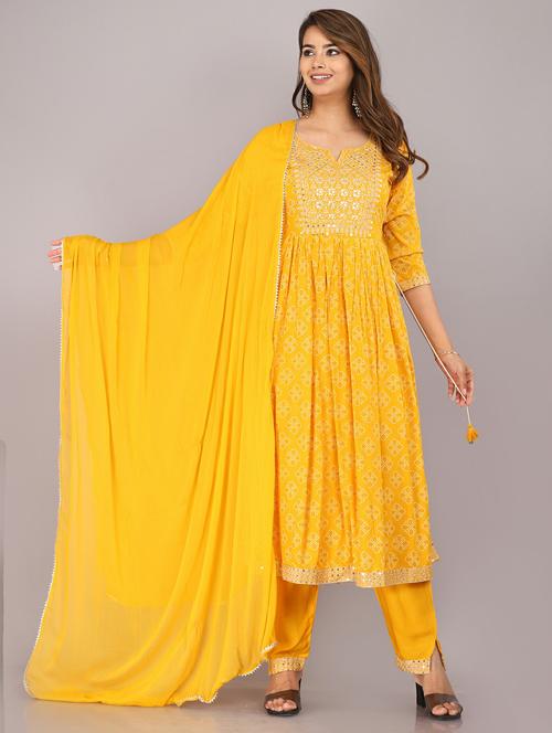 mustard kurta pant set with dupatta - 21289146 - Very Small Image - 1