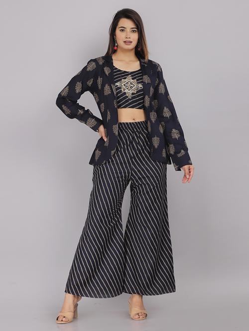 women navy blue top & pant with jacket set - 21289169 - Very Small Image - 1