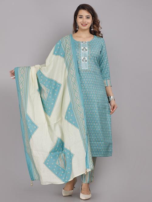 women blue kurta pant set with dupatta - 21289204 - Very Small Image - 1