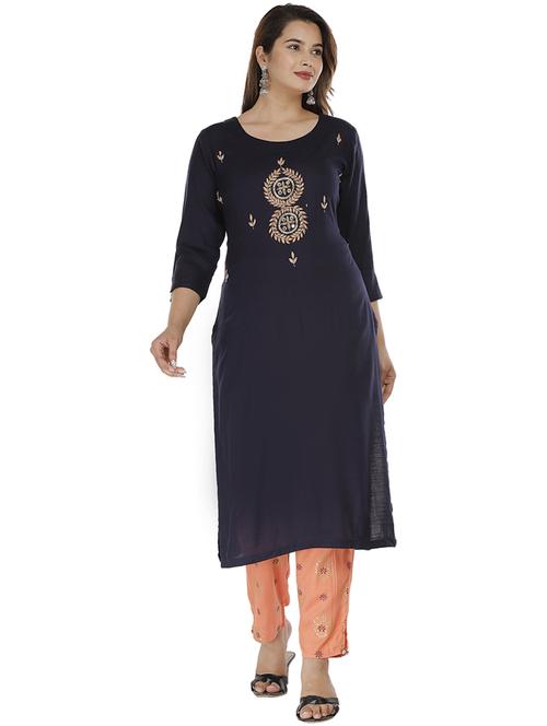 navy blue viscose kurta pant set - 21289281 - Very Small Image - 1