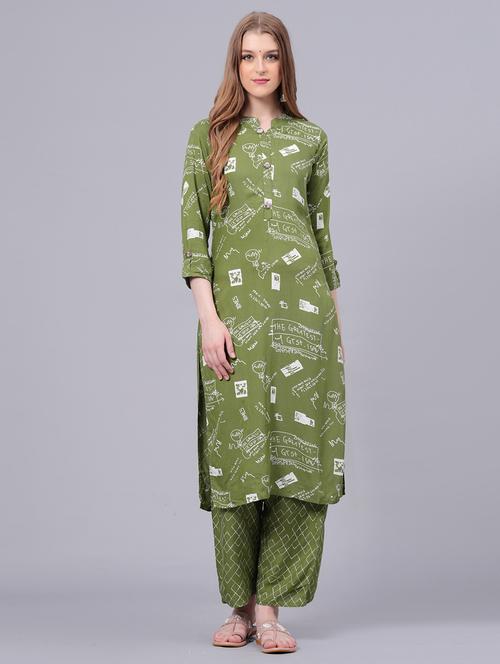 green viscose kurta pant set - 21289296 - Very Small Image - 1