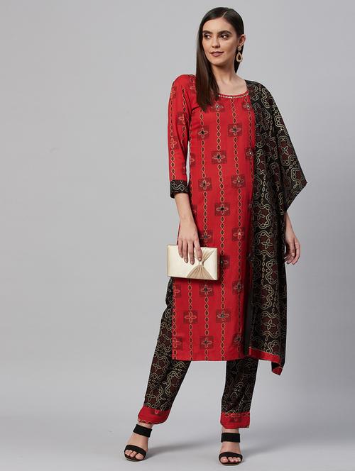 red kurta pant set with dupatta - 21289314 - Very Small Image - 1