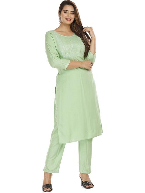 green viscose kurta pant set - 21289317 - Very Small Image - 1