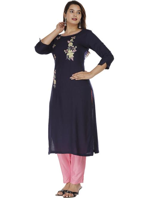 navy blue viscose kurta pant set - 21289321 - Very Small Image - 1