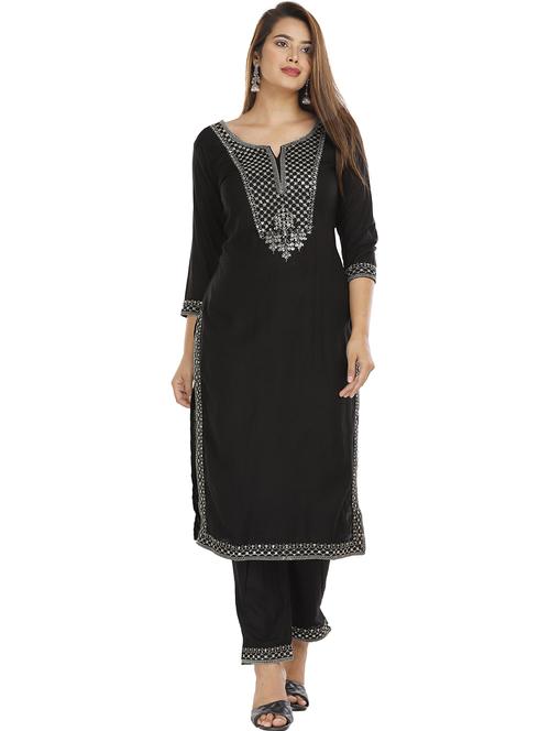 black viscose kurta pant set - 21289328 - Very Small Image - 1