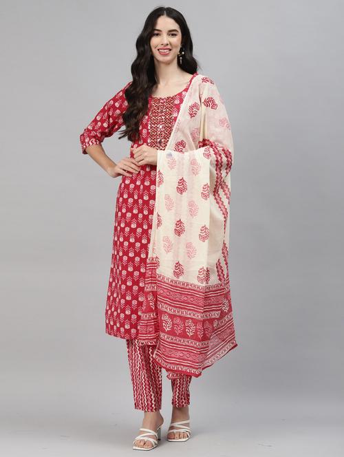 red kurta pant set with dupatta - 21289331 - Very Small Image - 1