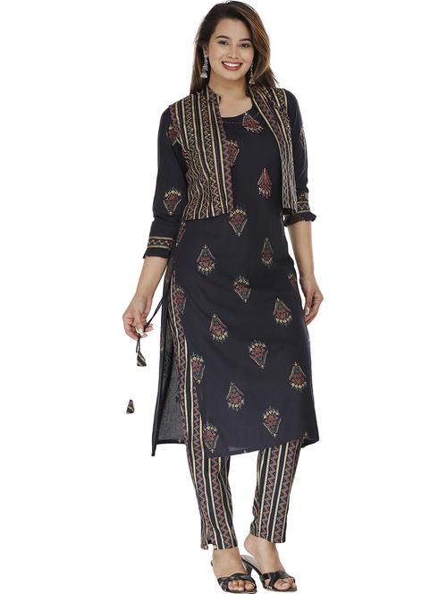women navy blue kurta pant set with jacket - 21289335 - Very Small Image - 1
