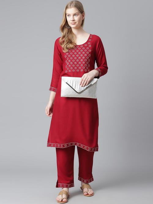 maroon viscose kurta pant set - 21289340 - Very Small Image - 1