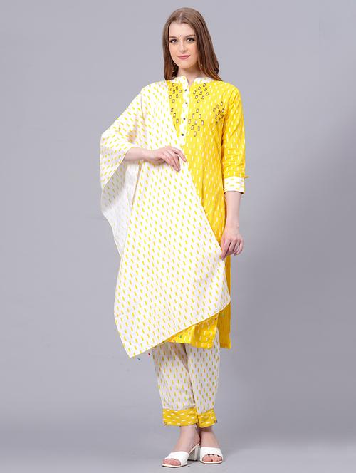 lime kurta pant set with dupatta - 21289343 - Very Small Image - 1
