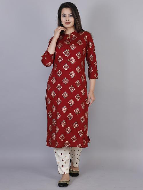 red viscose kurta pant set - 21289381 - Very Small Image - 1