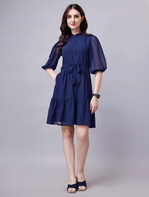 women navy blue chiffon shirt dress - 21290023 - Very Small Image - 1