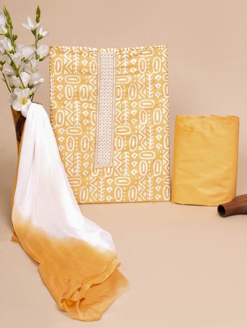 yellow cotton blend unstitched suit - 21290568 - Very Small Image - 1