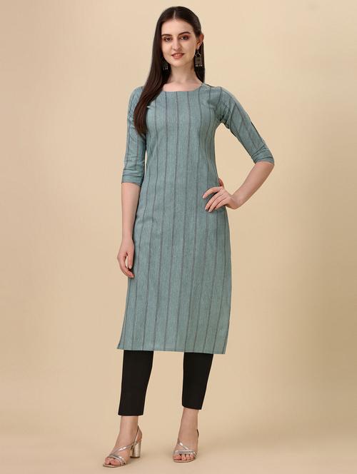women striped cotton straight kurta - 21290866 - Very Small Image - 1