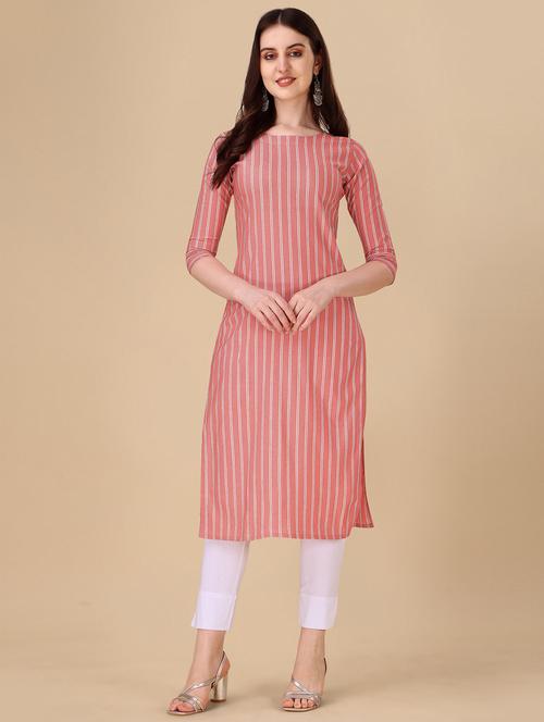 women striped cotton straight kurta - 21290897 - Very Small Image - 1