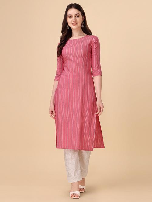 women striped cotton straight kurta - 21290908 - Very Small Image - 1