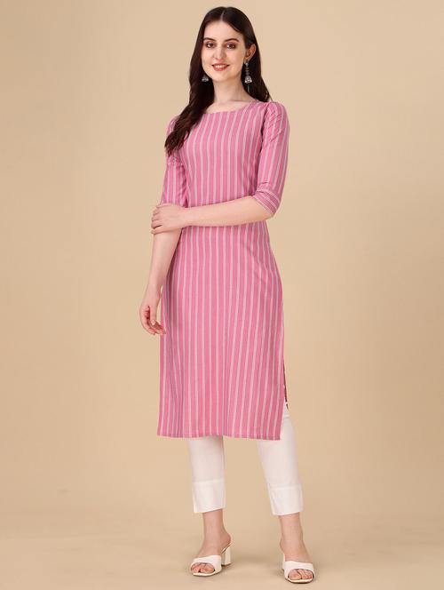 women striped cotton straight kurta - 21290912 - Very Small Image - 1