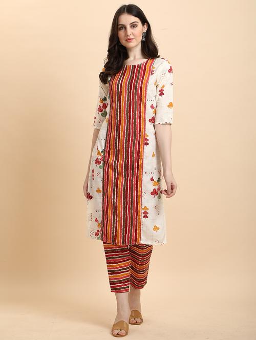 cream printed kurta & pant set - 21291027 - Very Small Image - 1