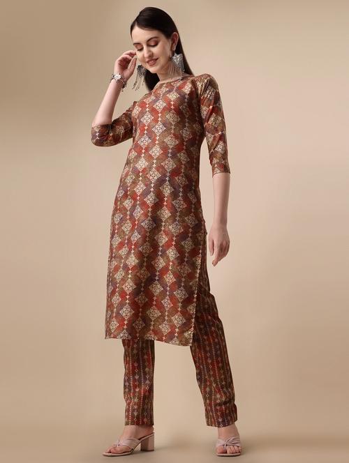 brown printed kurta & pant set - 21291139 - Very Small Image - 1