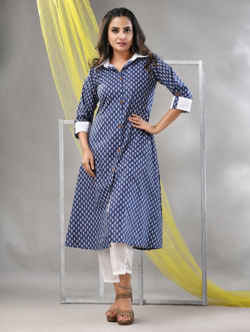 women three quarter sleeve a-line kurta - 21291390 - Very Small Image - 1