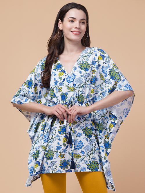 white rayon printed kaftan - 21291751 - Very Small Image - 1