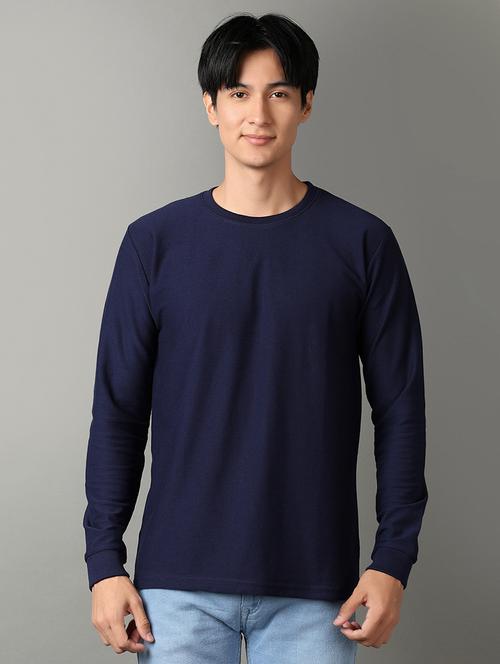 navy blue cotton front print tshirt - 21292286 - Very Small Image - 1