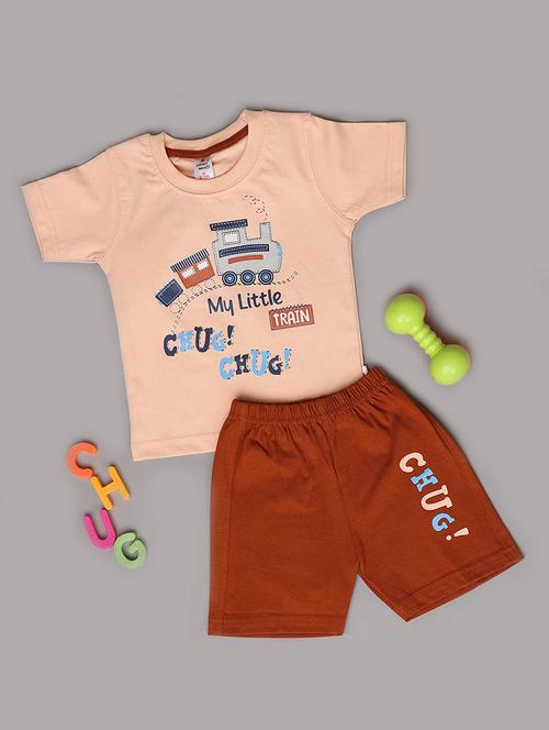 kids peach cotton shorts set - 21292401 - Very Small Image - 1